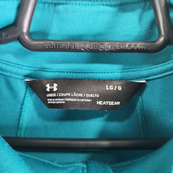 Mens Teal Under Armour Polo Shirt HeatGear Long Sleeve 1/4 Zip Size L - Picture 8 of 13